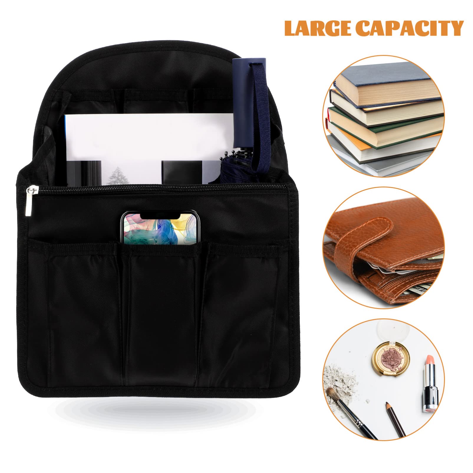 BESPORTBLE Inserto Organizer per Zaino e Borsa a Tracolla, in Nailon Nero, Leggero e Compatto, per Cellulare e Portafoglio, Viaggio e Casa