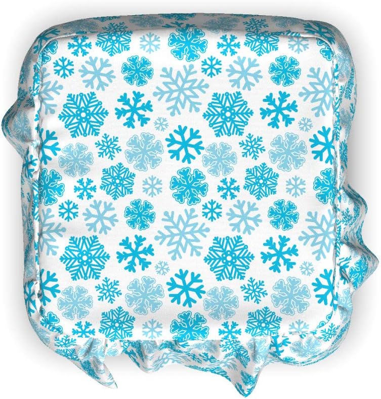 Lunarable Snowflake Ottoman Cover, Christmas Snowy, 2 Piece Slipcover Set with Ruffle Skirt for Square Round Cube Footstool Decorative Home Accent, Standard Size, Sky Blue