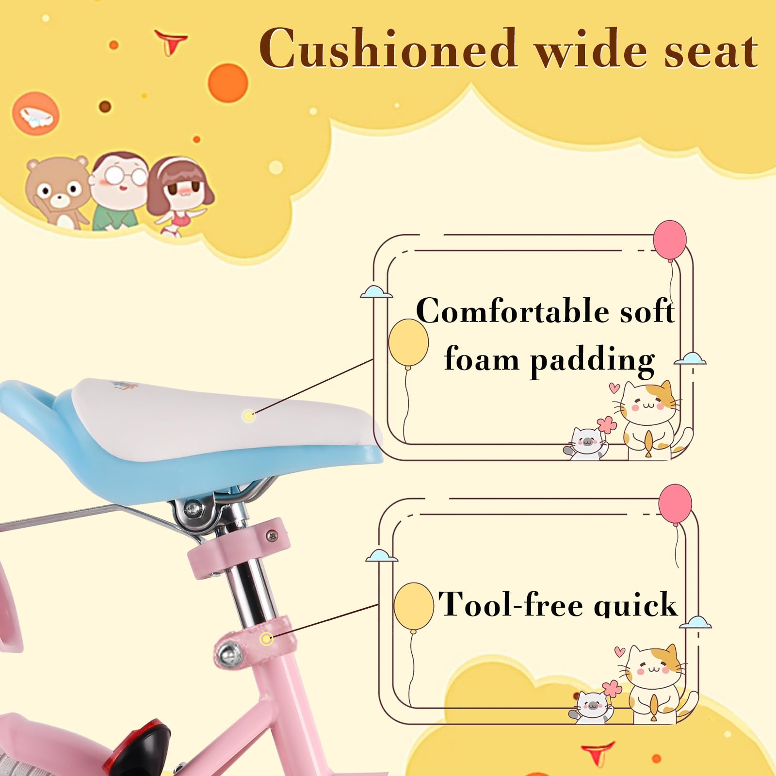 RULLY Daisy Kinderfahrrad für Mädchen von 2-7 Jahren, 12 14 16 Zoll Prinzessinnenfahrrad mit Puppensitz, Stützrädern, Korb und Streamern, Kinderfahrräder