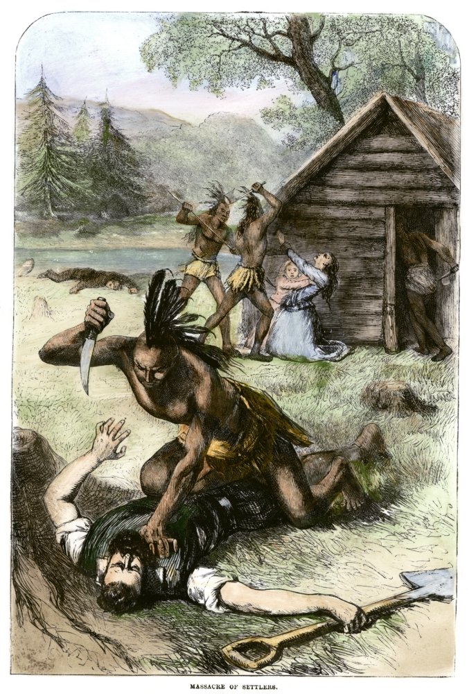 Jamestown Massacre 1622 Nthe Massacre At Jamestown Virginia 1622 Color Engraving C1875 Poster Print by (24 x 36)