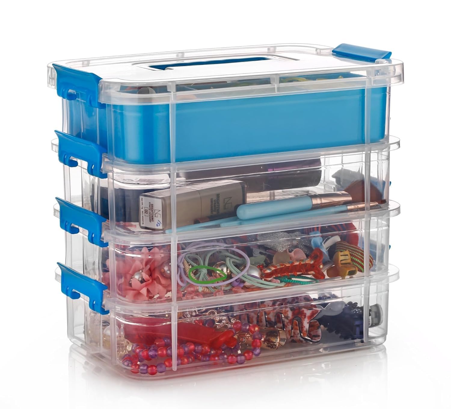 Plastic Storage Containers With Lids for Medicine Multipurpose Clear Stack & Carry Box, Craft Organizers, And Storage Bin For Organizing Arts & Crafts, Sewing, Stationery Box (BLUE, 4_LAYER)
