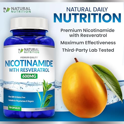 Miniatura 6 de Generic Vitamina natural nicotinamida con resveratrol 600 mg (vitamina B-3) 120 cápsulas vegetarianas sin gluten y sin OMG