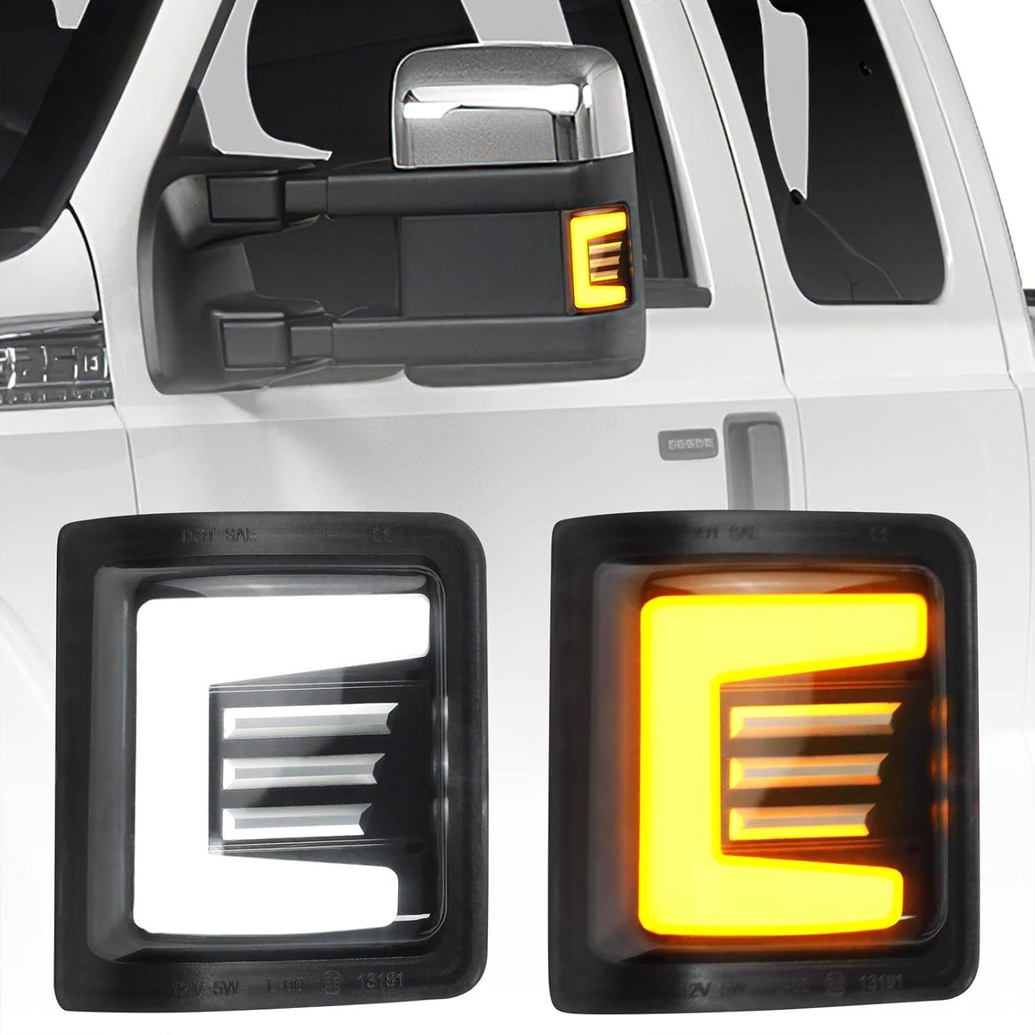 SZ-Light Sequential LED Side Mirror Turn Signal Indicators Compatible with 2008-2016 Ford F250 F350 F450 F550 Super Duty, Amber Turn Signal Lights/White Daytime Running Lights