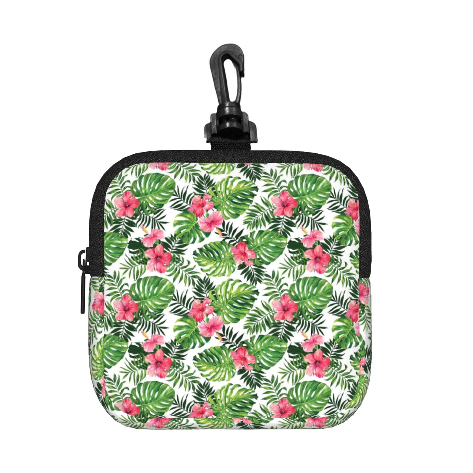 Tropical Leaves Print Square Storage Bag Travel Toiletry Cosmetic Organizer Pouch Lightweight Reusable