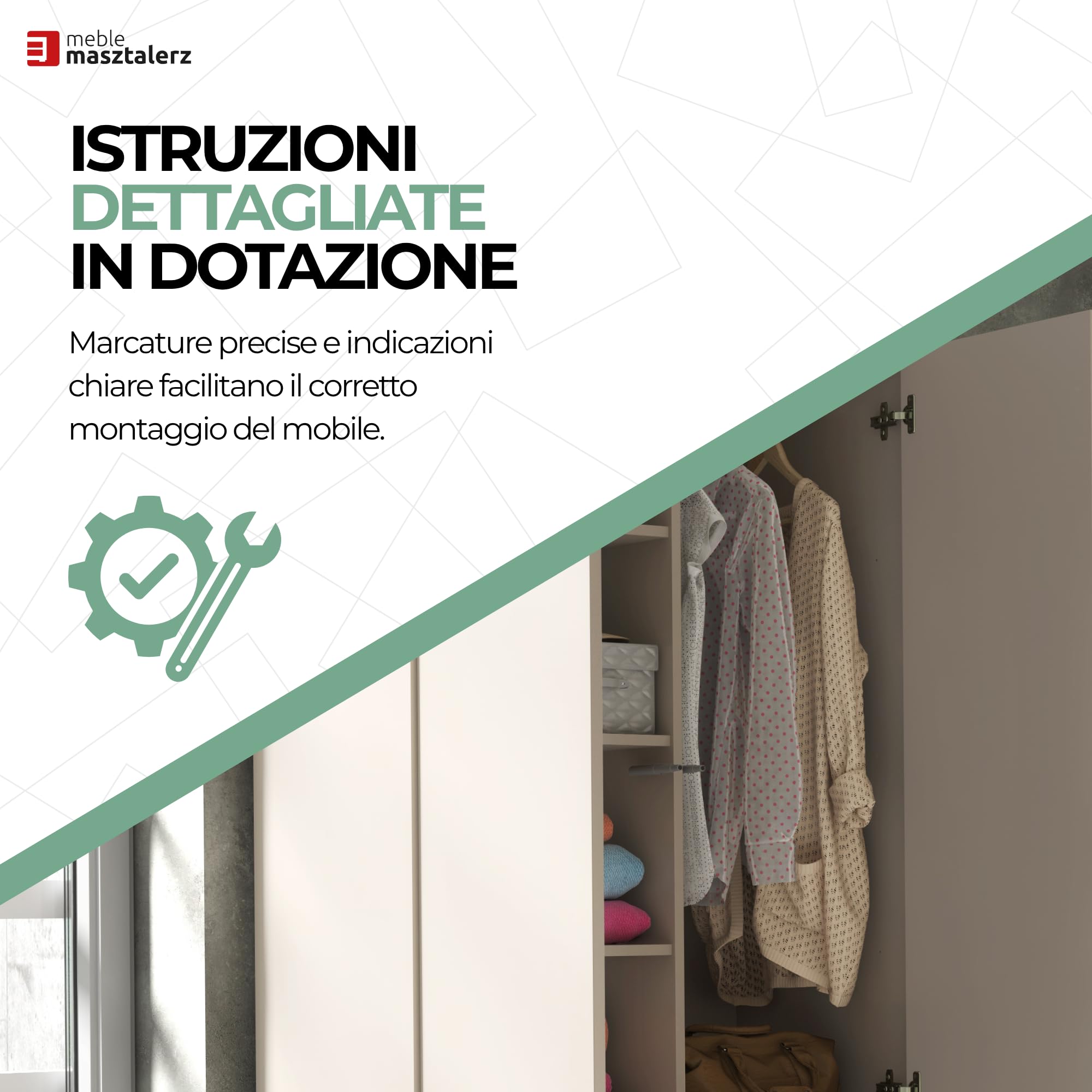 meble masztalerz Armadio Camera da Letto con 2 Cassetti Larghezza 90 cm - Mobile Camera da Letto - Armad Camera Letto Moderni - Guardaroba Armadio - Bianco - 180x90x50cm