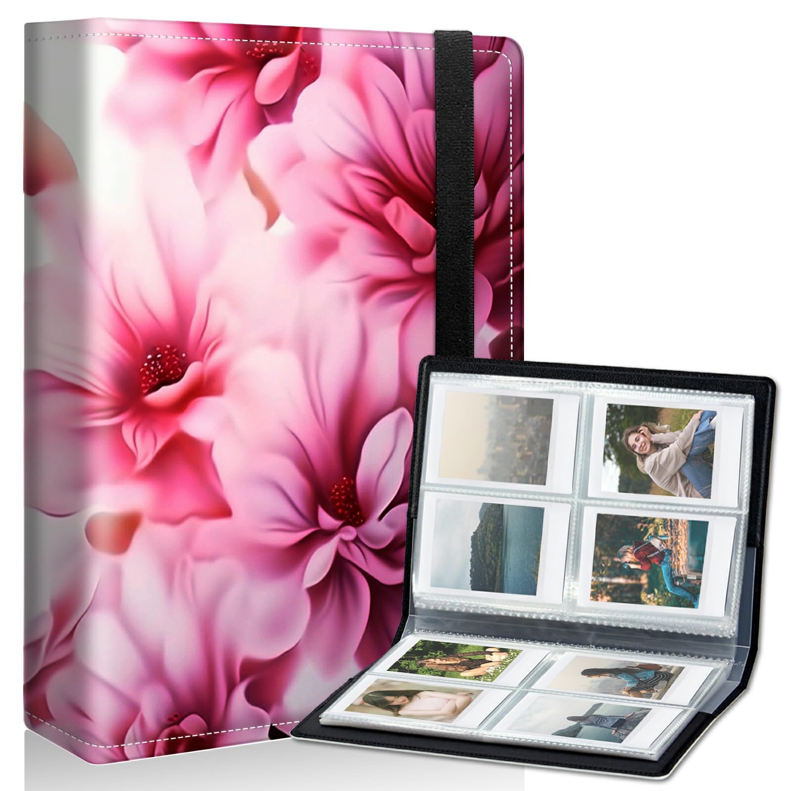 Album photo 4x6 252 photos en cuir synthétique floral 21x17 cm avec élastique