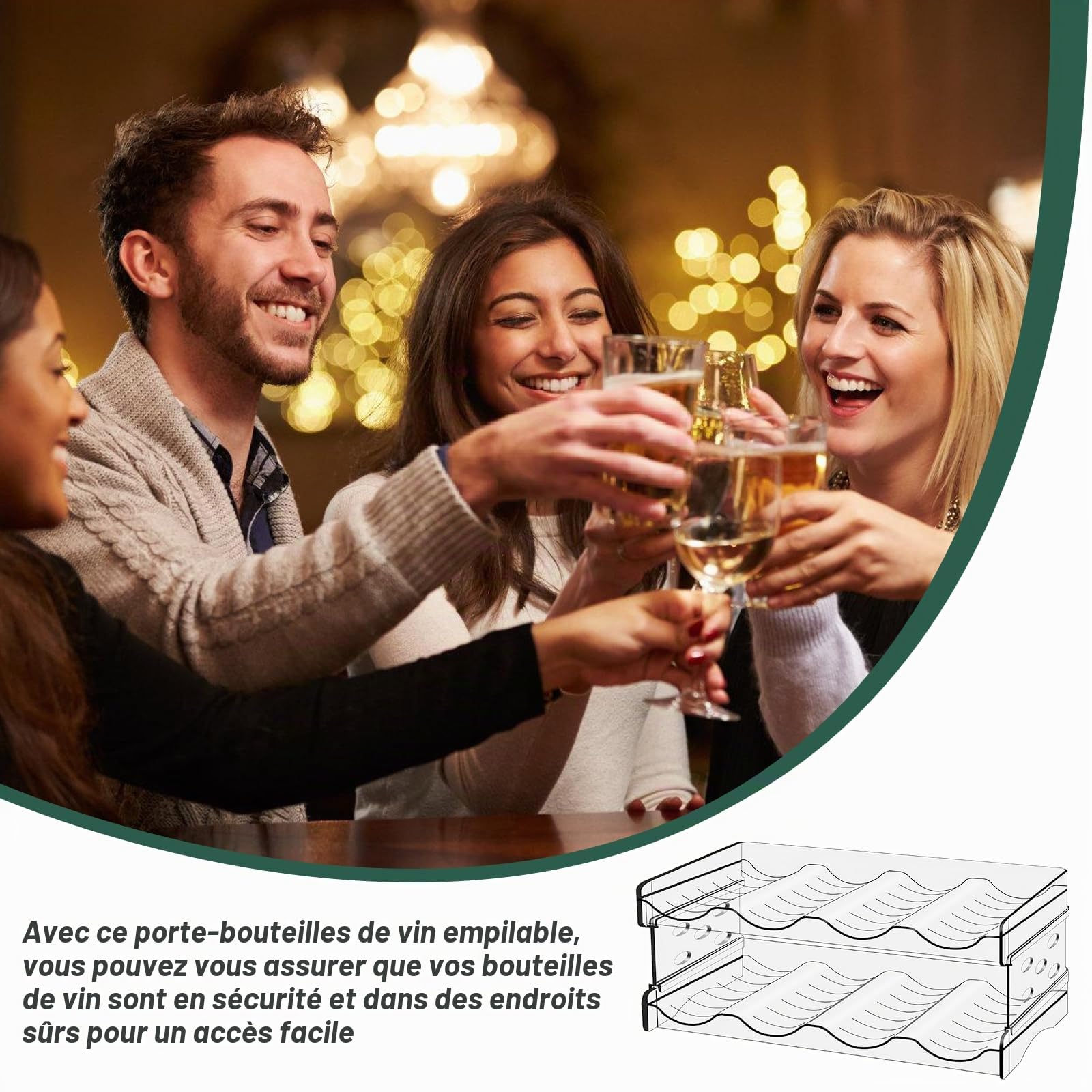 Étagère à bouteilles pour réfrigérateur Organisateur bouteilles : étagère à bouteilles empilable Étagère à vin, porte-bouteille d'eau transparent Réfrigérateur Étagère à vin Étagère pour