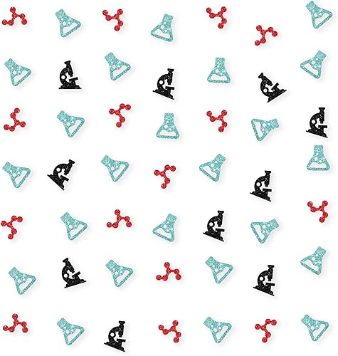 Miniatura 1 de Juego de 100 confeti de ciencia para baby shower con temática de química, dispersos de papel de rocas científicas con purpurina negra y azul,