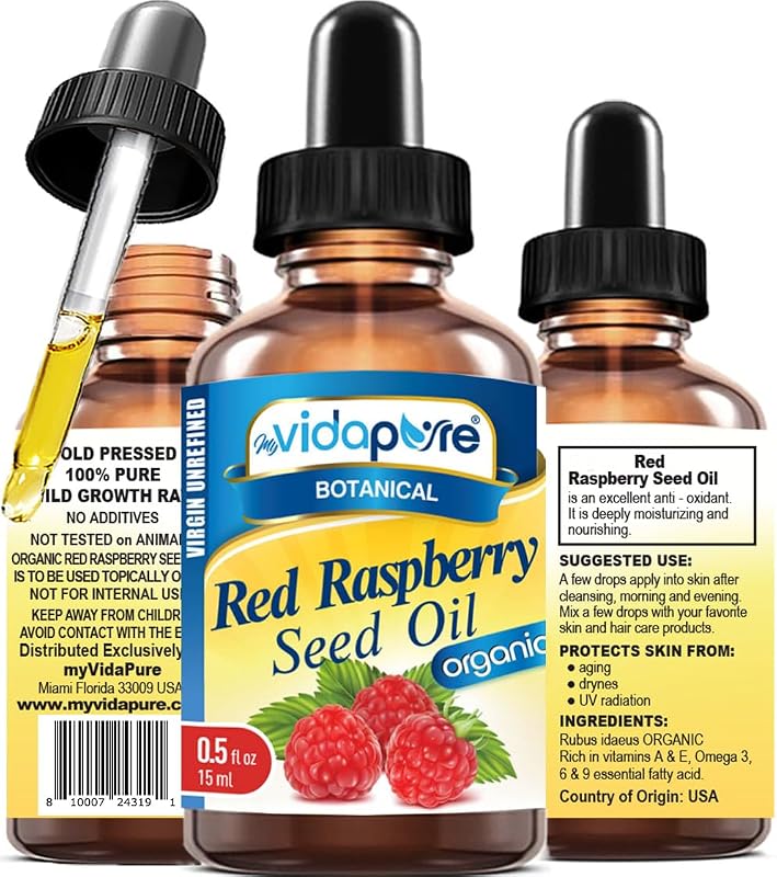 RED RASPBERRY SEED OIL Rubus idaeus WILD GROWTH RAW 100% Pure VIRGIN UNREFINED Undiluted for Skin, Face, Hair, Lip and Nail Care. (0.5 Fl Oz)