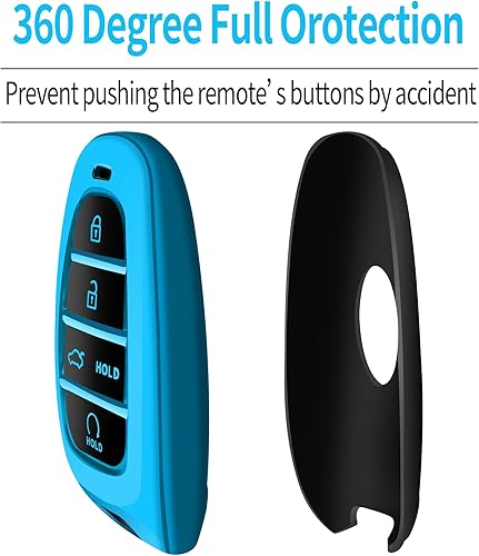 Miniatura 4 de Tukellen Funda para llavero, TPU suave, protección completa para Hyundai Sonata Santa Fe Tucson, 5 botones (azul)