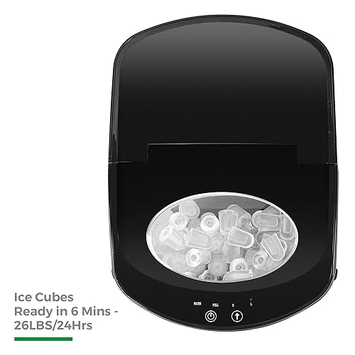 Miniatura 5 de Caynel Máquina para hacer hielo para encimera, 9 cubitos de hielo listos en 6 minutos, 26 libras24 horas, luces indicadoras LED, compacta, portátil,