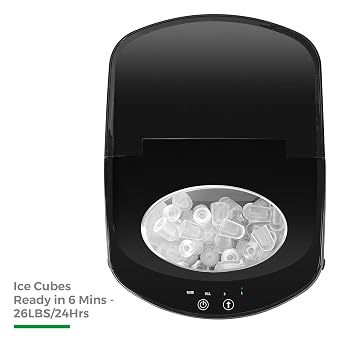 Caynel Countertop Ice Maker Machine 9 Ice Cubes Ready in 6 Mins - 26LBS/24Hrs, LED Indicator Lights Compact Portable Ice Cube Maker with Ice Scoop and Basket for Home Office Bar Party (M, 1)