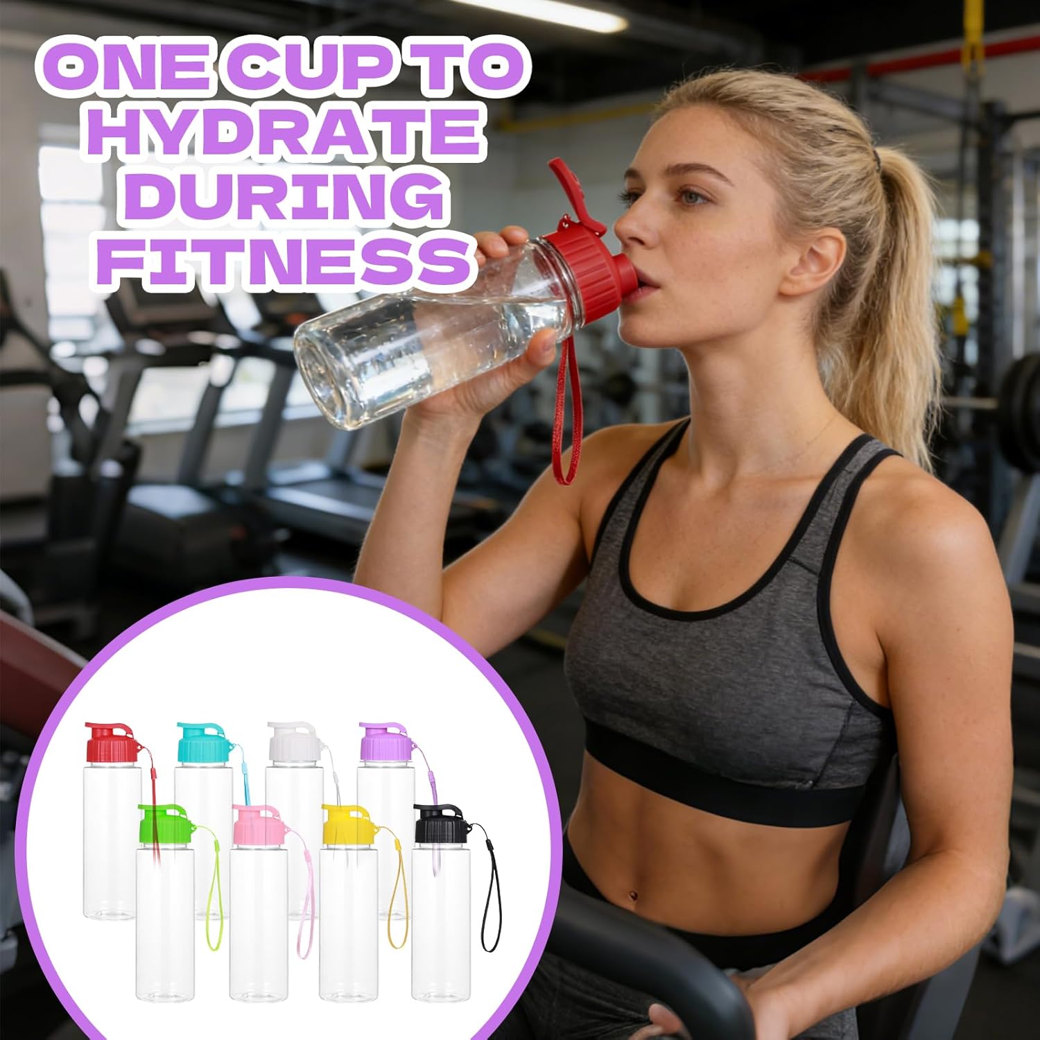 16 Pack Plastic Water Bottles Colorful Bulk with Handle Strap, 17oz Sports Water Bottles Reusable Drinking Cups Lightweight Leakproof Flip Top Bottle for Adults Gym Fitness Outside Sports (8 Colors)