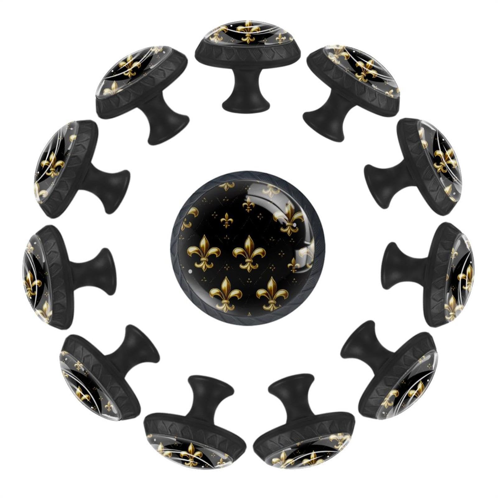 Boutons de tiroir en verre cristal doré Little Fleur de Lis poignée de meuble maison lot de 12