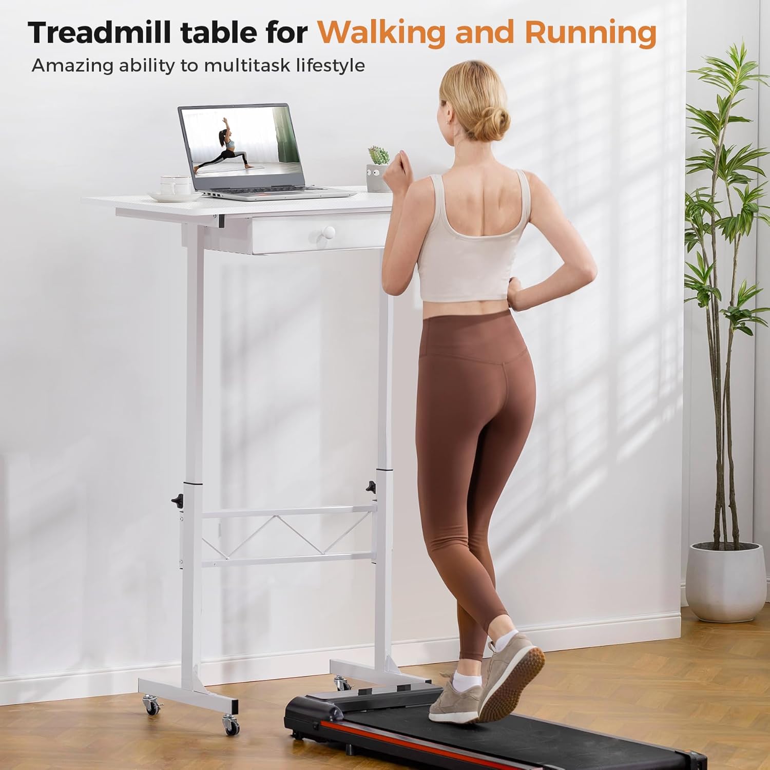 COMHOMA Small Standing Desk Adjustable Height Small Computer Desk Mobile Portable Rolling Laptop Table with Wheels 32" Computer Workstation Sit Stand Desks Portable Standing Table Treadmill desks