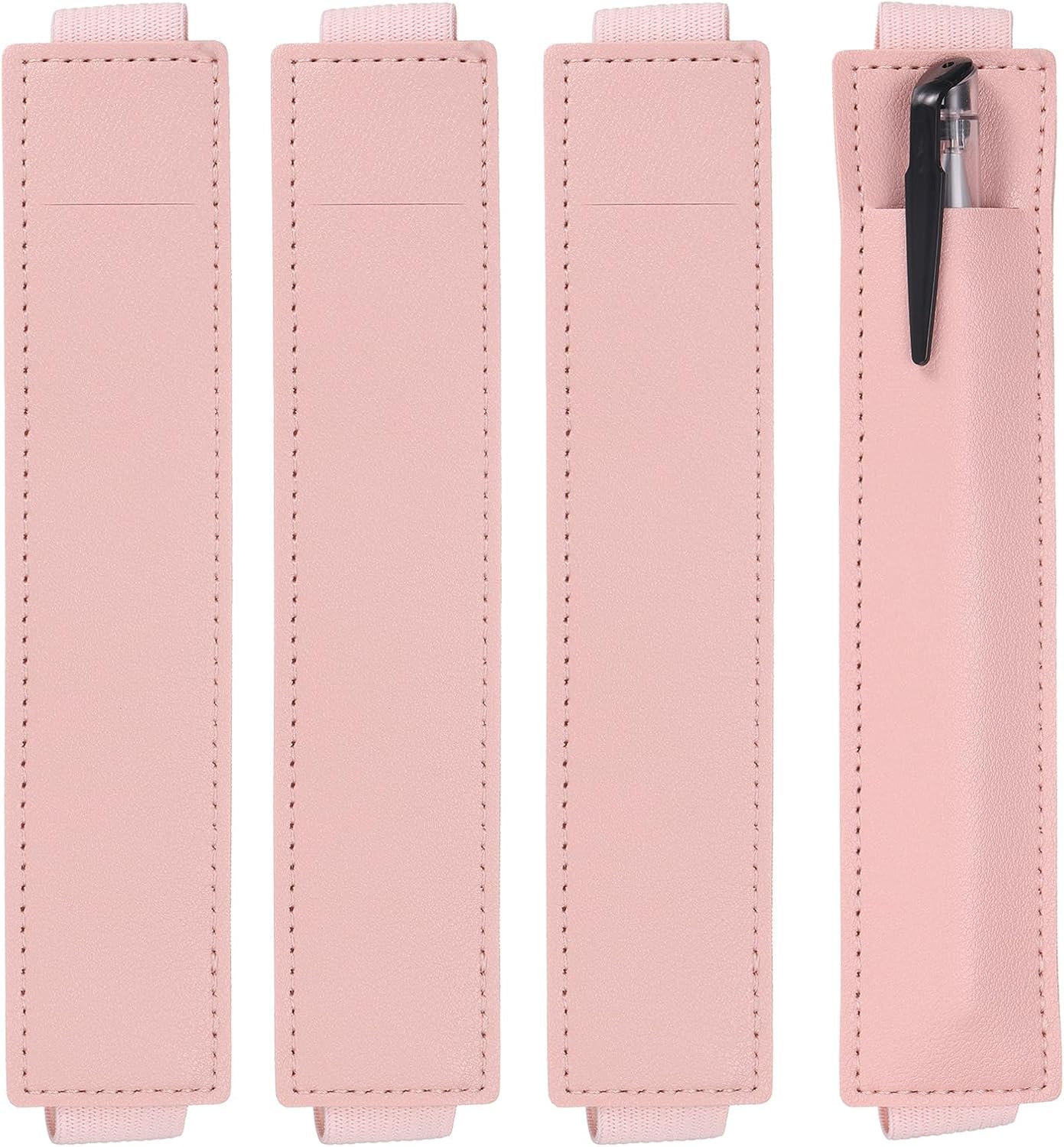 uxcell 4 Pcs Adjustable Pen Loop Holder for Notebook, PU Leather Pen Holder Pencil Sleeve Elastic Strap Band Designed for Journals Clipboards, Notebooks, Journals, Calendars (Pink)