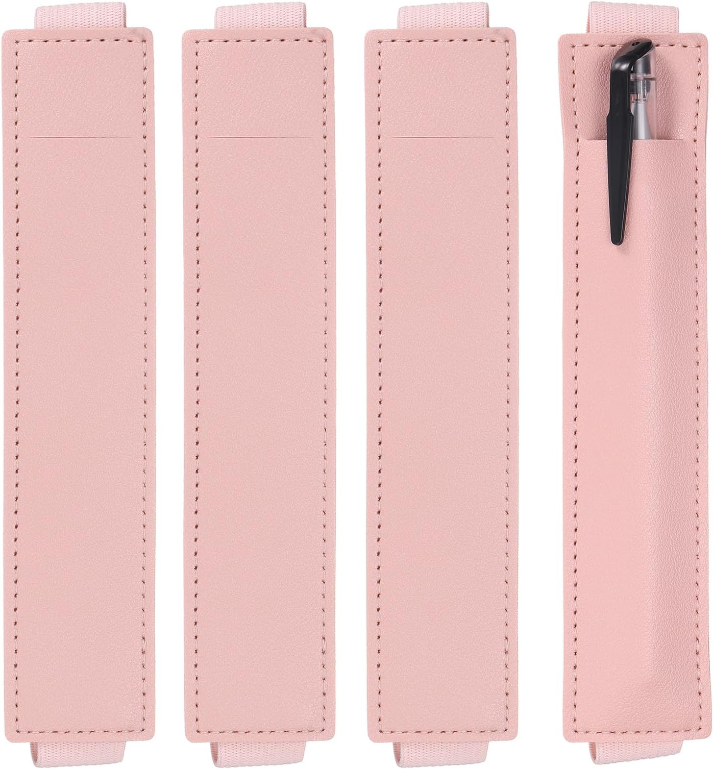 uxcell 4 Pcs Adjustable Pen Loop Holder for Notebook, PU Leather Pen Holder Pencil Sleeve Elastic Strap Band Designed for Journals Clipboards, Notebooks, Journals, Calendars (Pink)