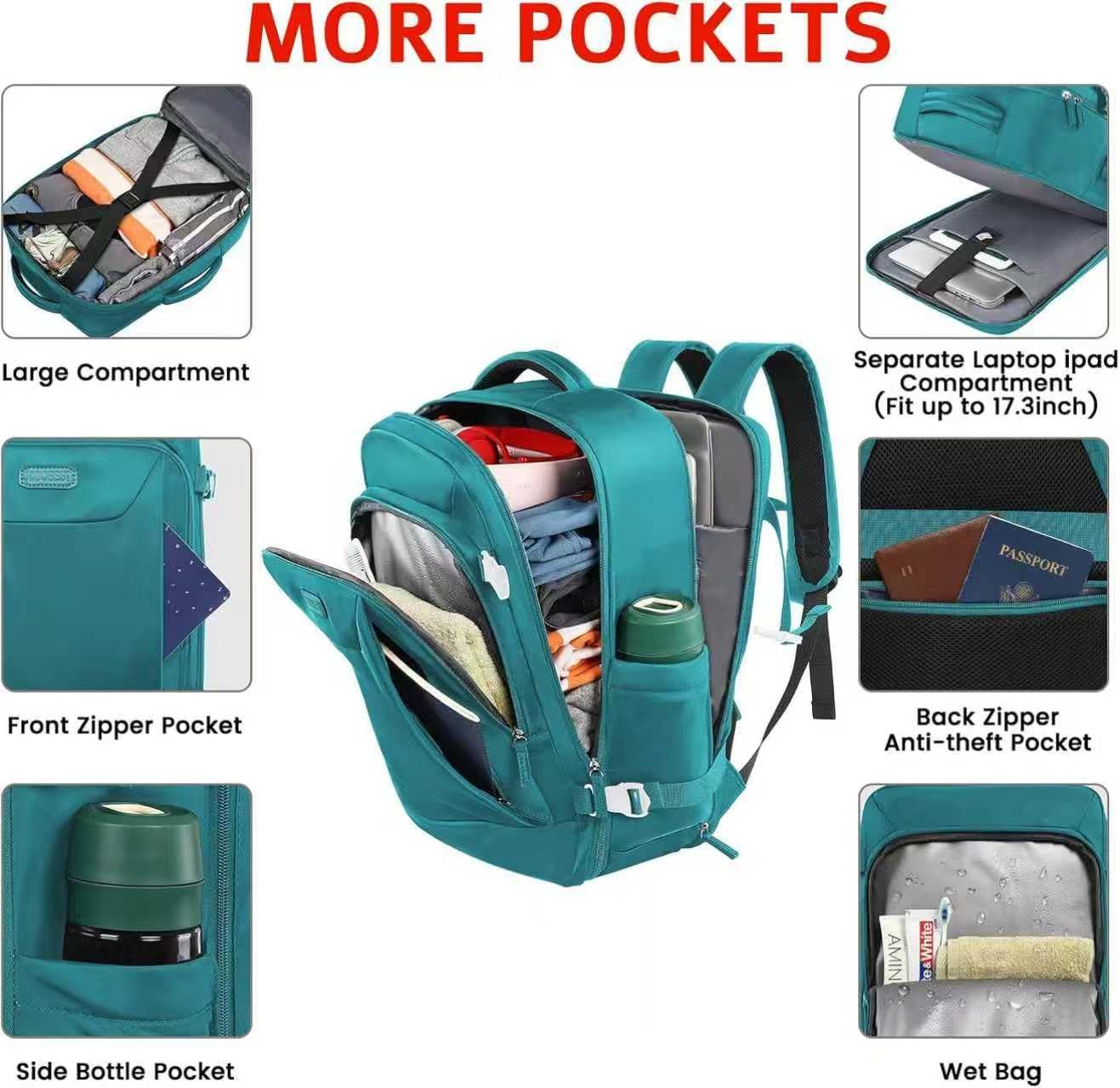 Carry on Backpack, Flight Approved Extra Large Travel Backpack, TSA 15.6 Inch Anti-Theft Laptop Backpack Lightweight Daypack Business College Weekender Overnight Bag, dark green