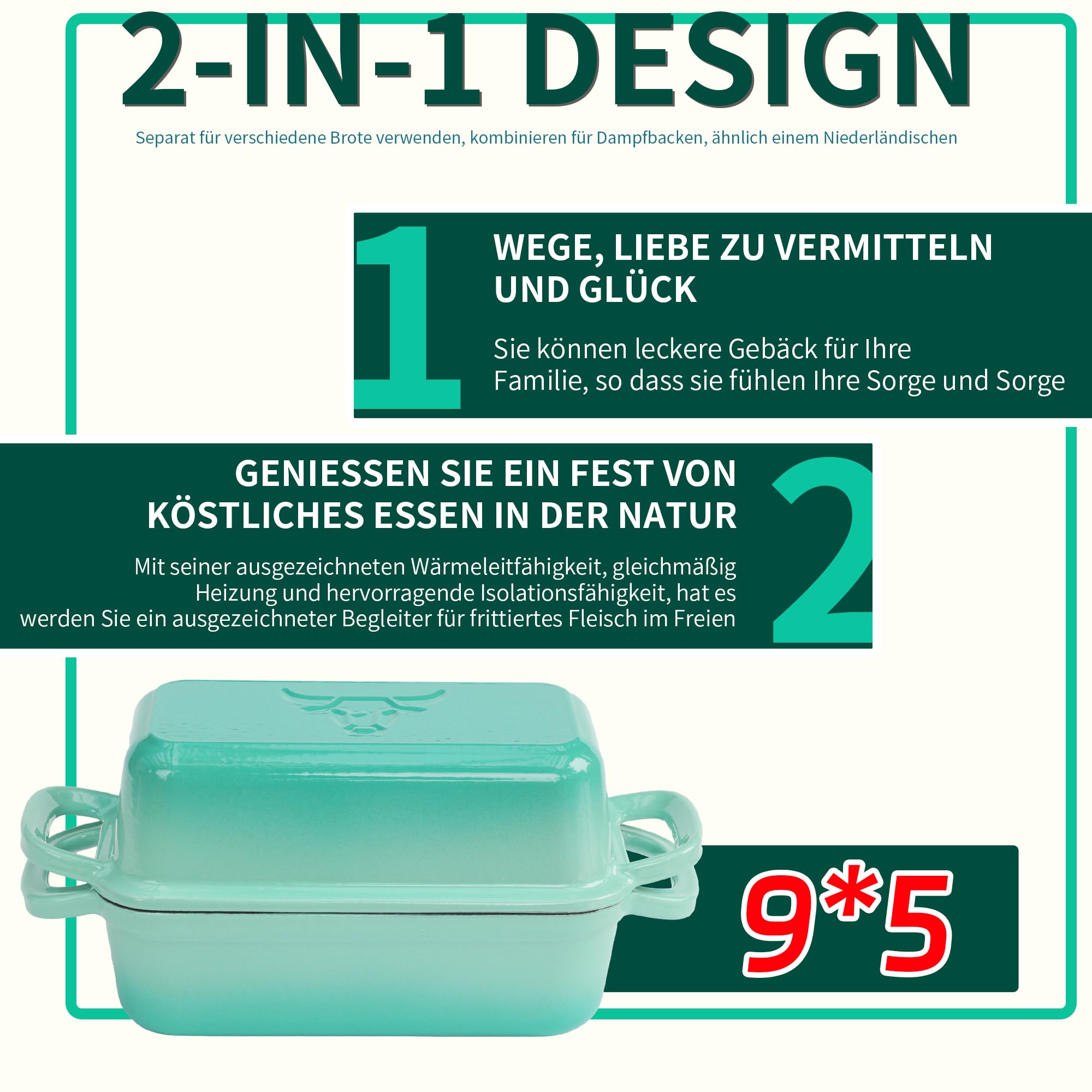 Brotbackform aus Gusseisen mit Deckel, Gusseisen Topf Brot Backen mit 2 Brotmatten Silikon, Emaille Brotbackform für Sauerteig, Robuste Brotbackformen zum Brotbacken im Ofen,Formen für Brotlaibe(BLUE)