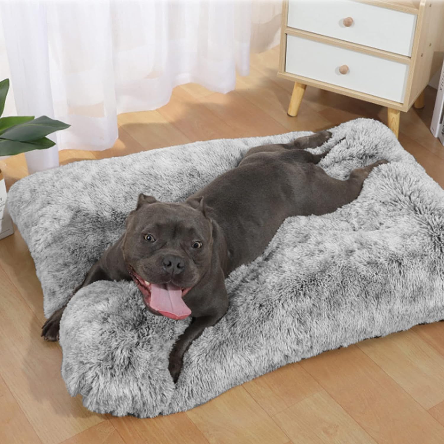 Petsfavor Dog Beds for Large Dogs,Fulffy Faux Fur Dog Crate Bed for Large Medium Dogs,Anti-Slip Bottom Kennel Pad for Sleeping &Ease Anxiety