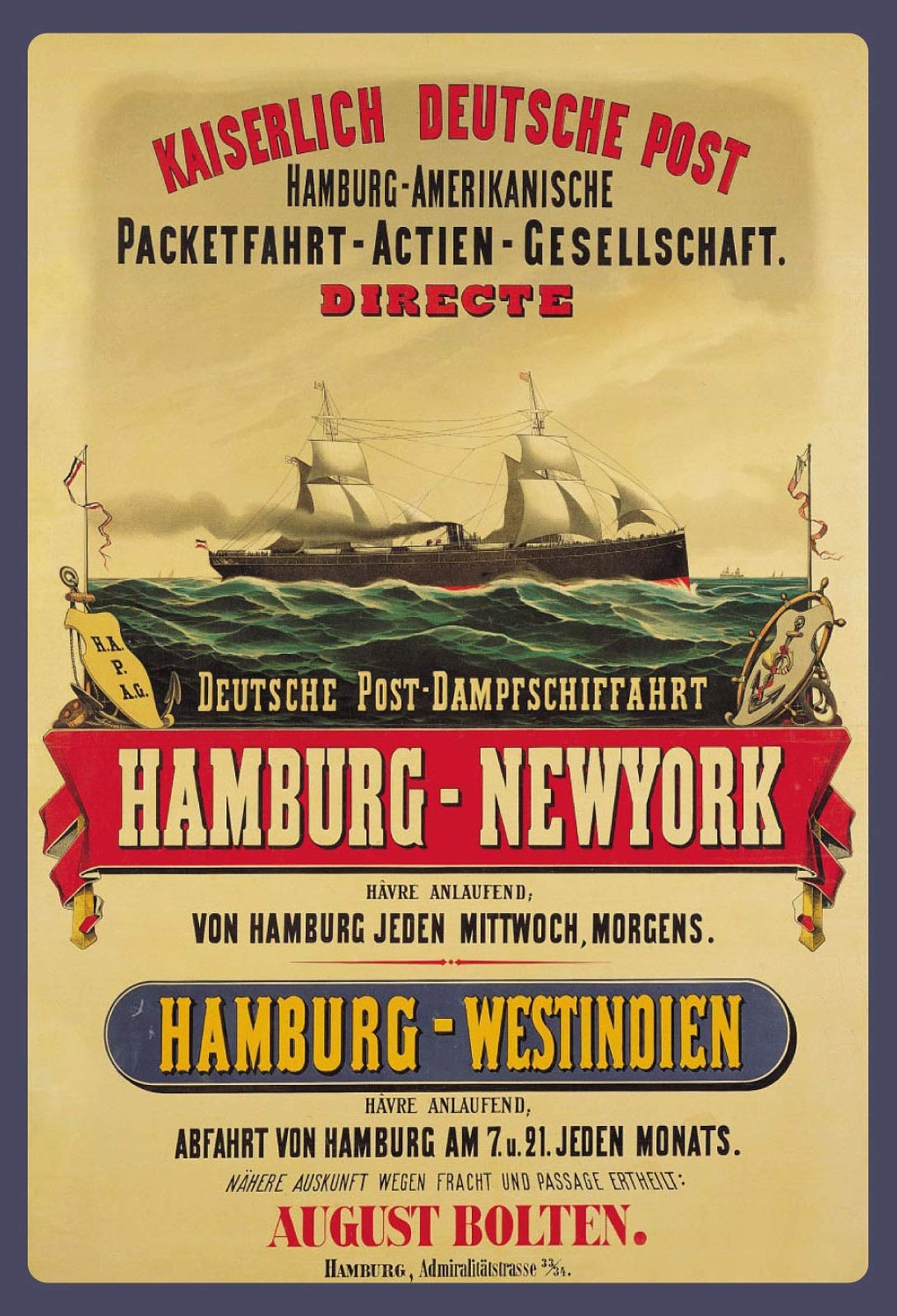 SchatzmixBlechschild Nostalgie Dampfschiff Hamburg NY Metallschild Wanddeko 20x30 cm Tin-Plate Sign, Multicoloured