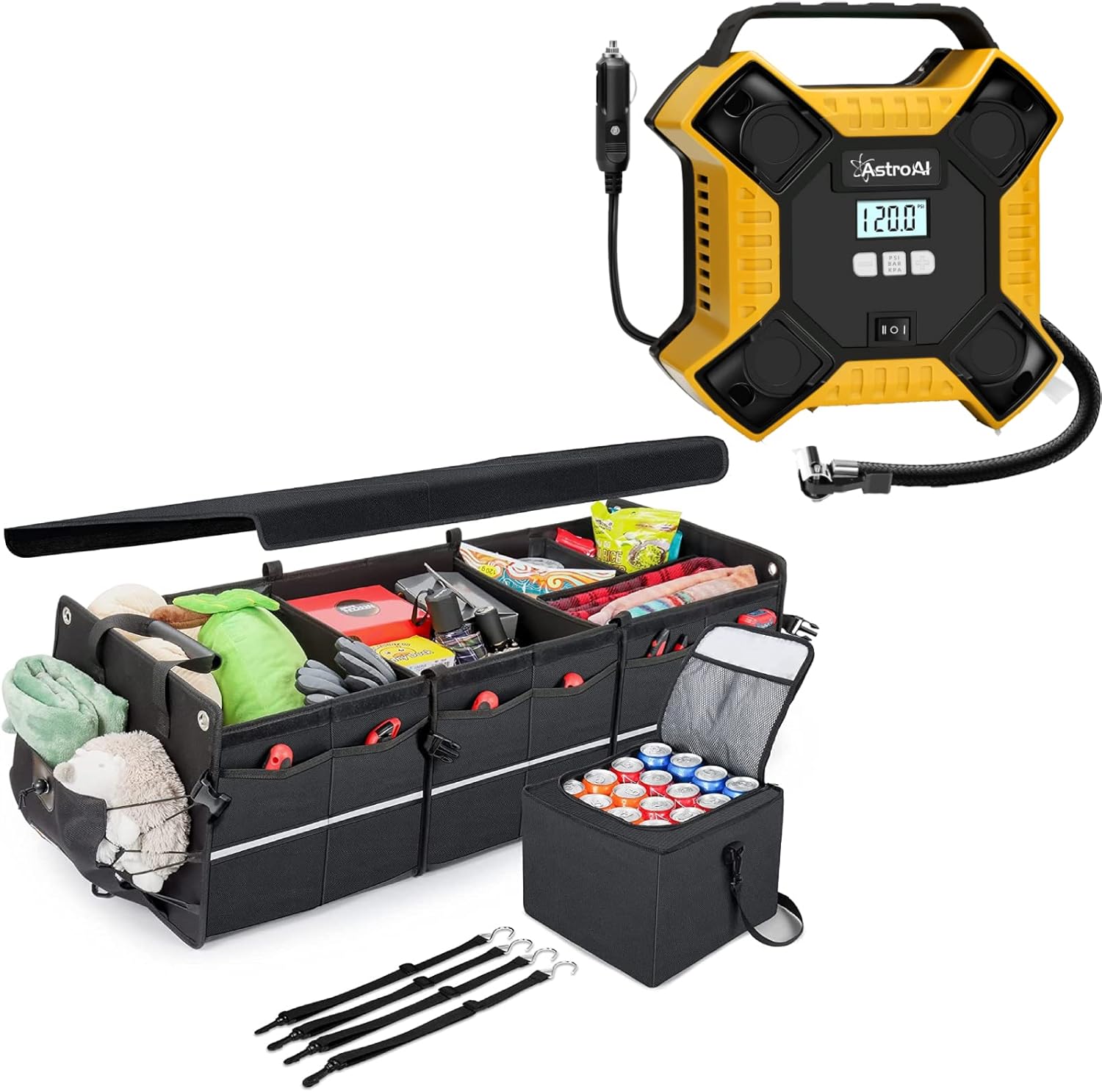 AstroAI Air Compressor Integrated Metal StructureTire InflatorI&Car Trunk Organizer Storage
