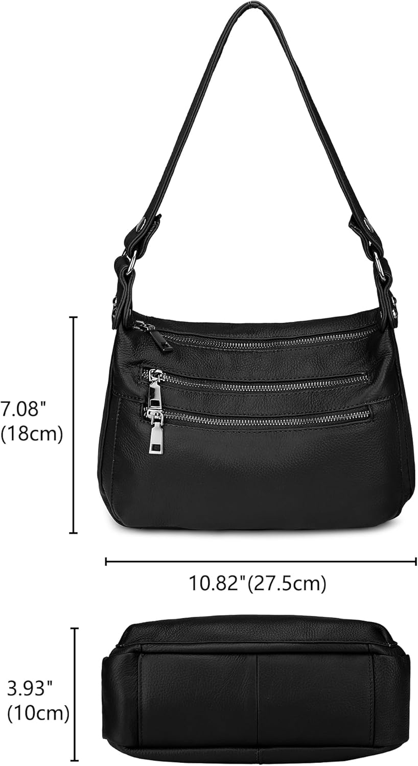 YALUXE Women's Real Leather Shoulder Bag Medium Size Handbag Purse with Multiple Zip Pockets