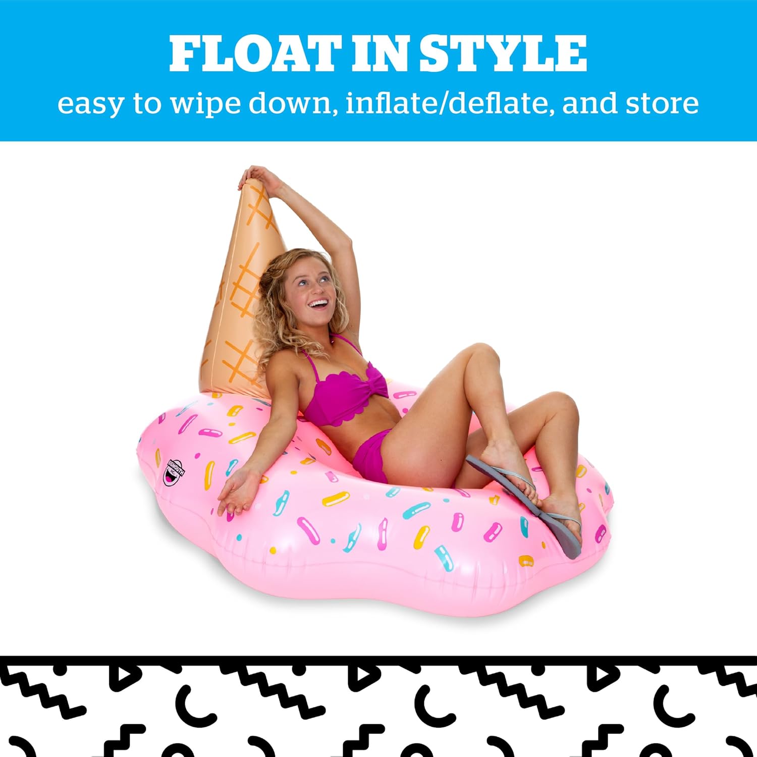 BigMouth Inc. Melting Ice Cream Pool Float, Thick Vinyl Swimming Tube, 4 feet Wide, Holds 200 Pounds and Includes Patch Kit