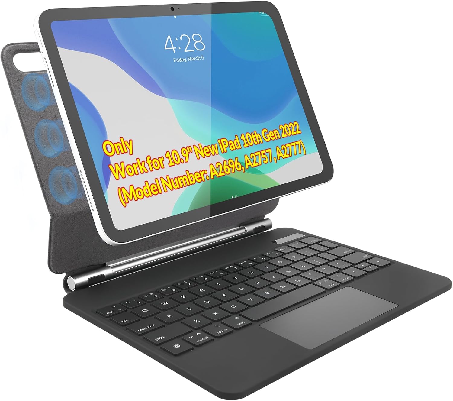 Rii Keyboard Case for iPad 10th Generation 10.9 inch 2022，Magnetic Keyboard Case with Multi-Touch Trackpad, Rechargeable Bluetooth Keyboard Compatible with iPad 10.9 inch 10th Gen – Backlight