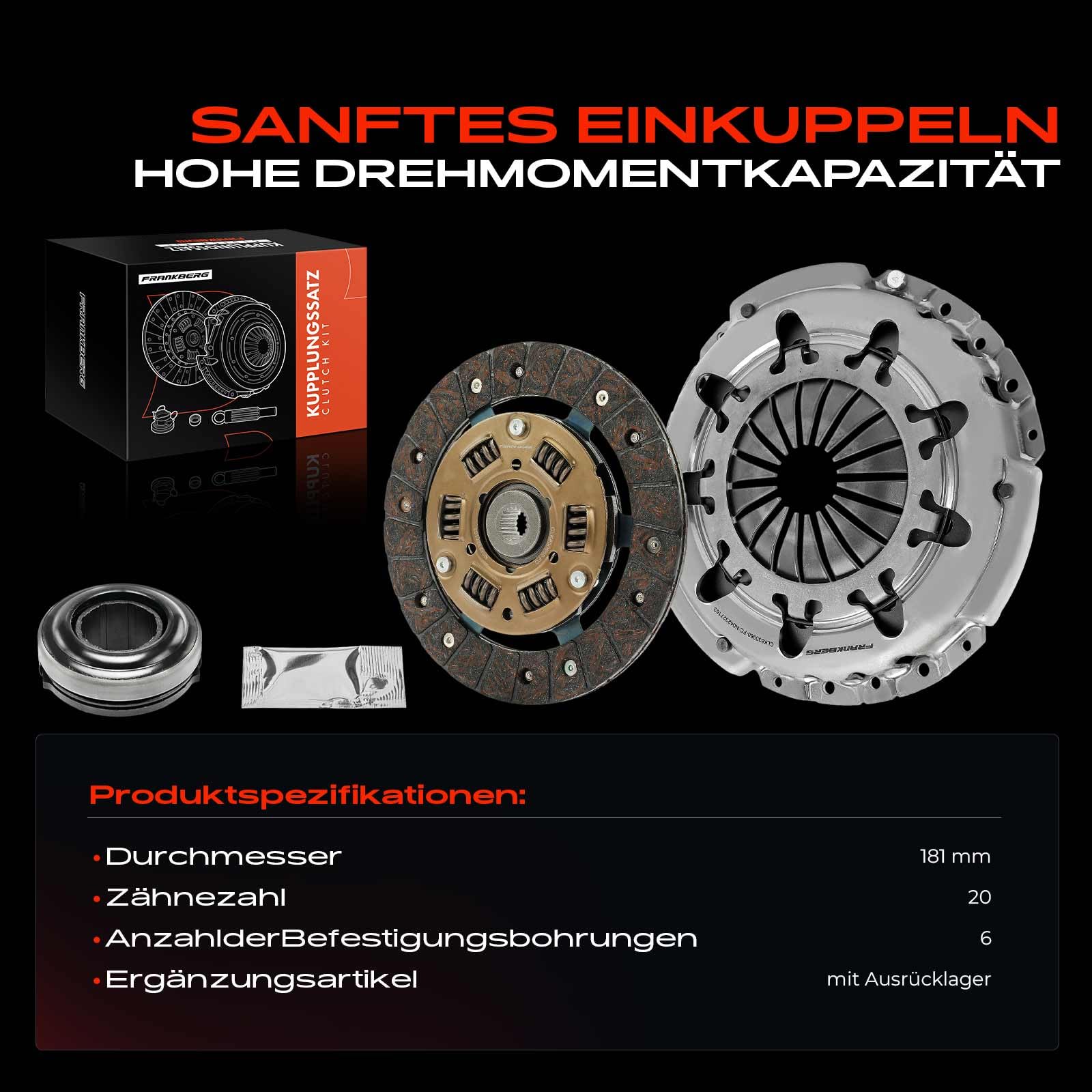 Frankberg Frizione Set frizione Compatibile con 169 Punto Furgone/Compatto 188 Seicento/600 187 Strada Pick-up 178 278 Ypsilon 843 Replace# 46400732