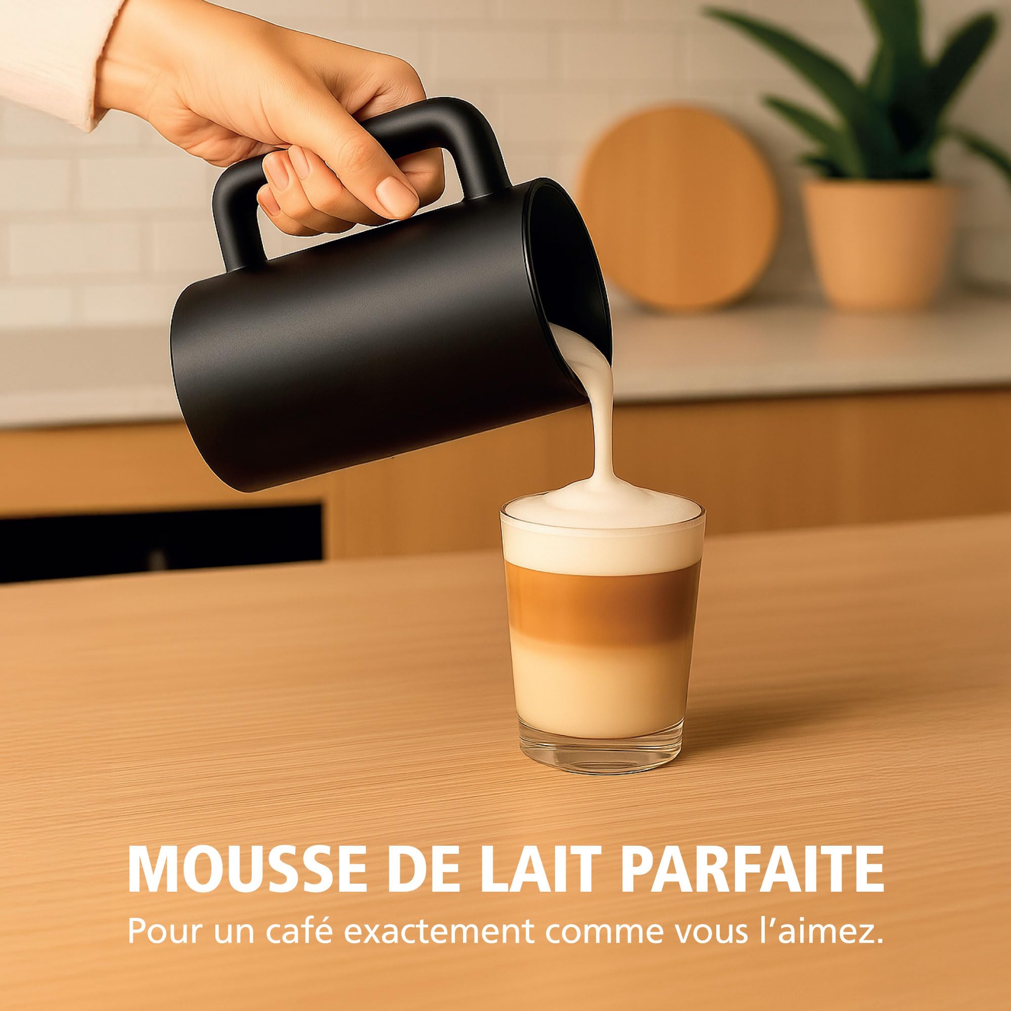 Frother Électrique Brabantia, 4-en-1, 300 ml, Moussage Chaud et Froid, Sans BPA ni PFAS, Cappuccino, Latte, Café Glacé, Chocolat Chaud, Noir, BBEK1048