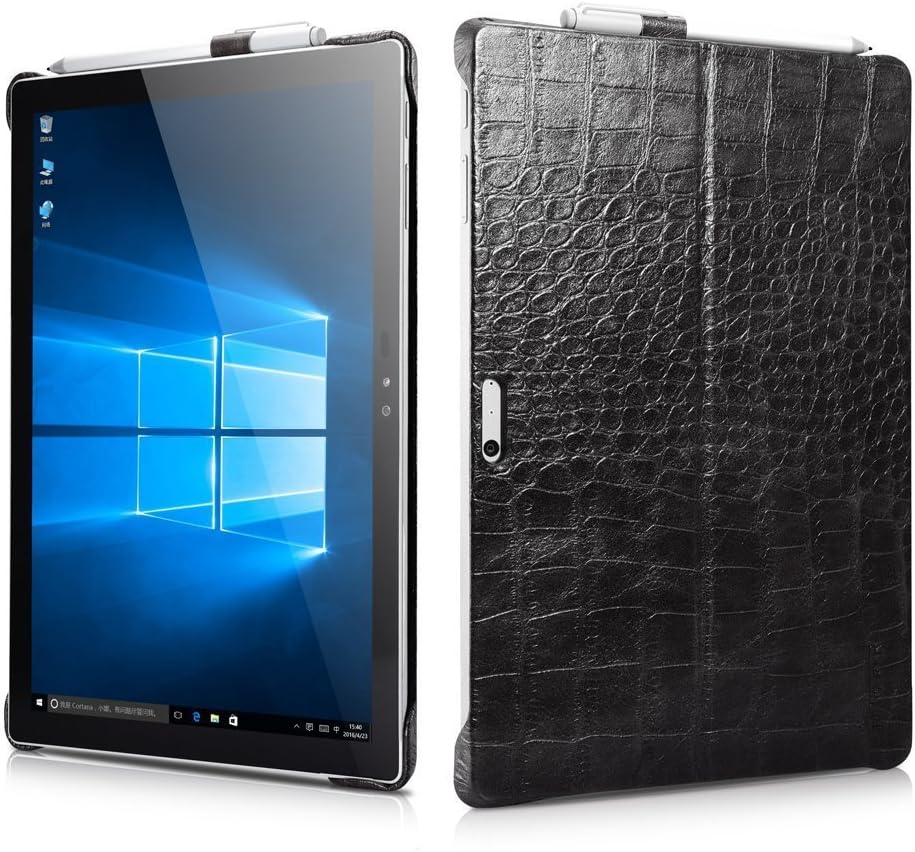 Surface Pro 4 Case, Icarercase [Embossed Crocodile] Leather Back Cover with Pen Holder and Stand Function for Microsoft Surface Pro 4 12.3 Inch, Compatible with Surface Pro 4 Original Keyboard