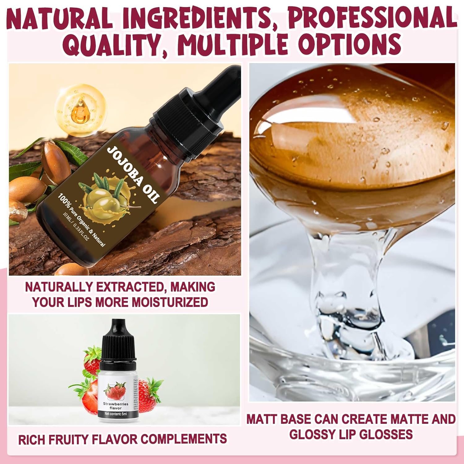 JCOOS Diy Lip Gloss Kit, Lip Gloss Making Kit, LipGloss Making Kit Make Your Own Lip Gloss Making Supplies, Shimmery LipGloss Base, Empty Tubes, Jojoba Oil, Women Teen Girl Gifts Trendy Stuff