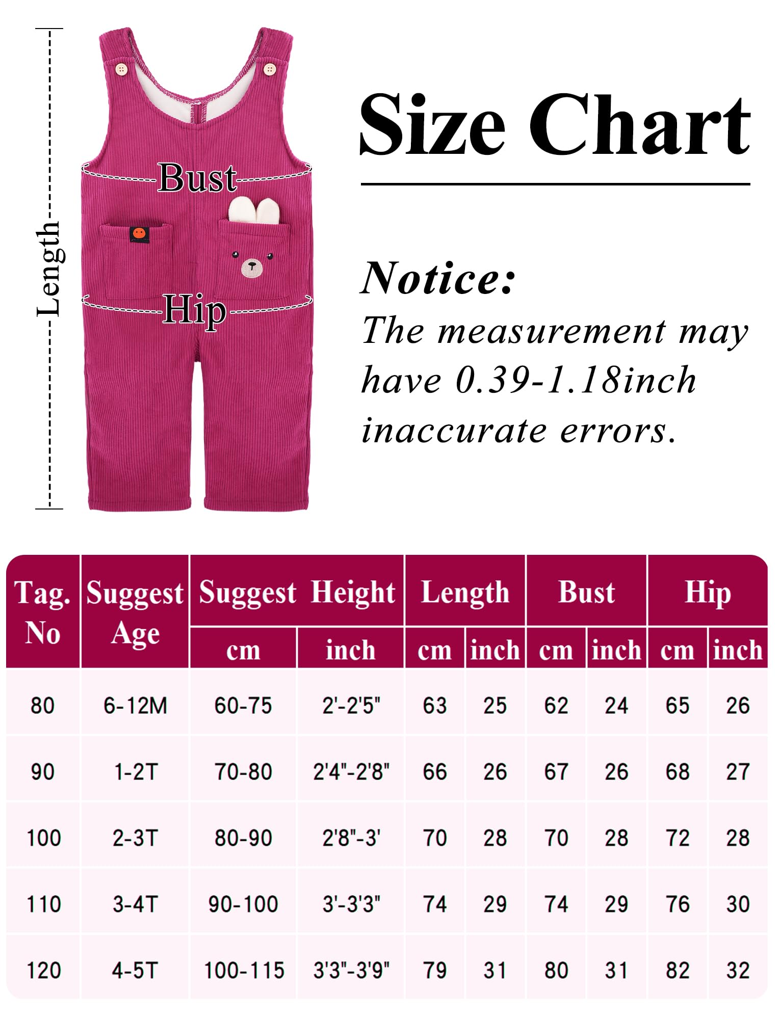 Happy Cherry - Bebé Pantalones de Peto de Pana Niño Niña Overol Pana Invierno con Forro Infantil Mono Vintage Caliente Pantalón de Tirantes con Bolsillos para Primavera Otoño - 6 Meses - 5 Años