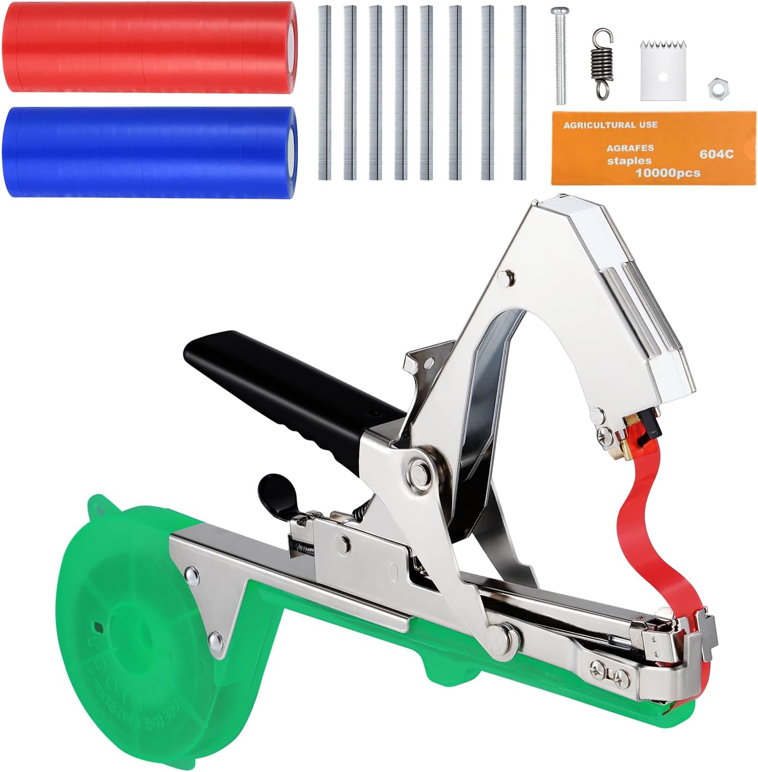 Coolty Plant Tying Machine Garden Vine Tying Tape Tool with 20 Rolls Tapes+10000pcs Staples for Grapes Tomatoes Vining Vegetables Flower Planting