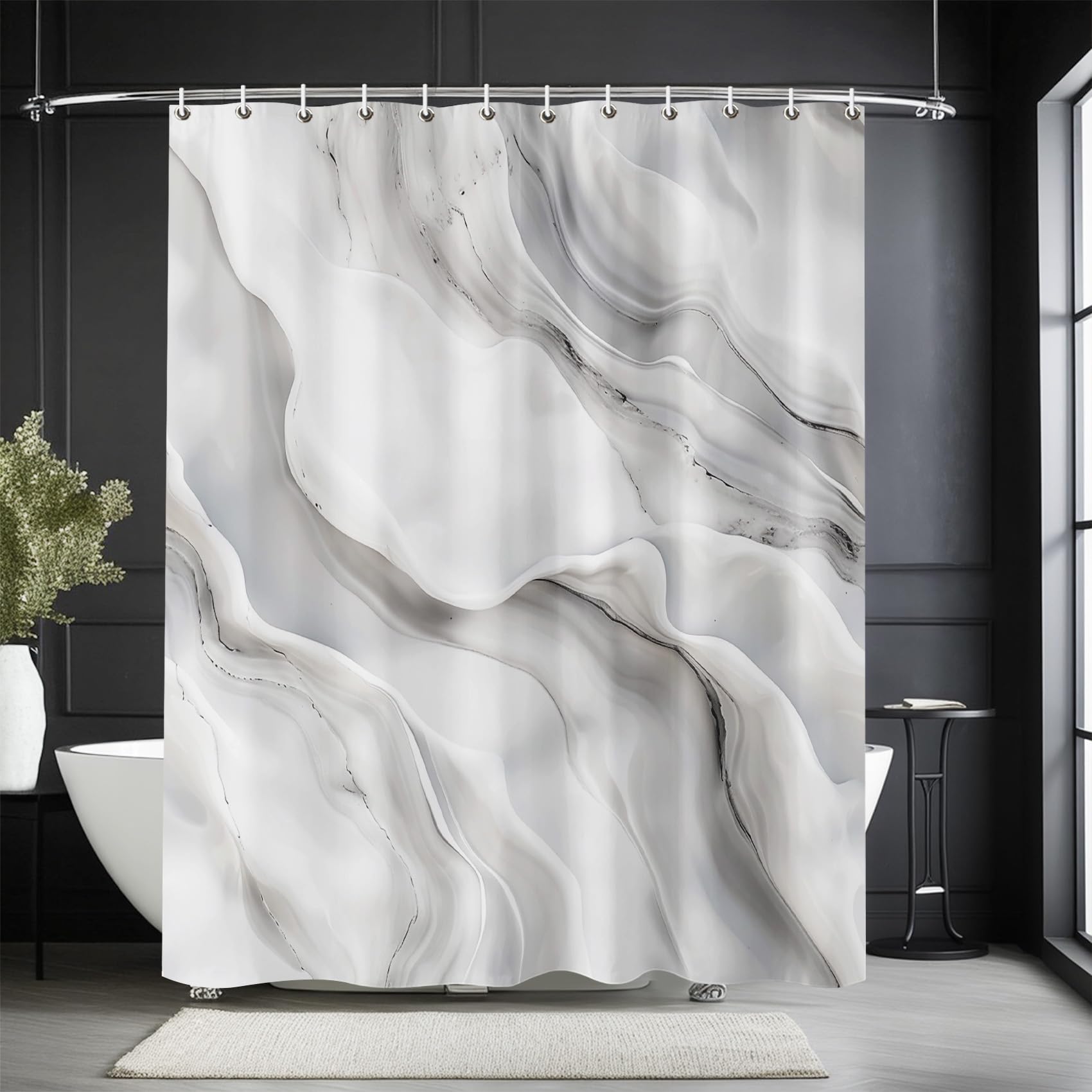 Gray Marble Shower Curtain 60 Inch, Modern Abstract Bathroom Decor Shower Curtain, Wave Texture Minimalist Bath Curtain 60x72, Waterproof Fabric with