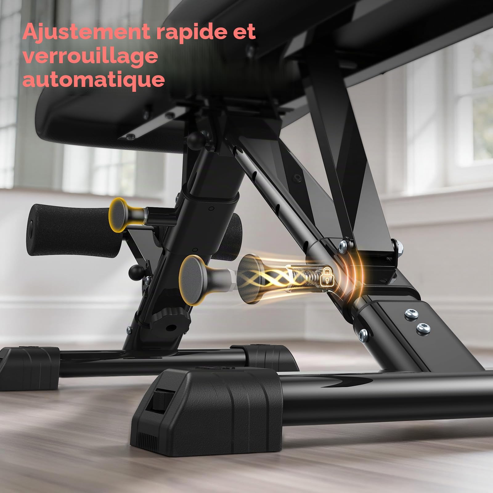 FLYBIRD Banc de musculation réglable, professionnel, système de réglage rapide,facile à plier et ranger, dossier allongé adapté au développé couché, pré-monté à 80%