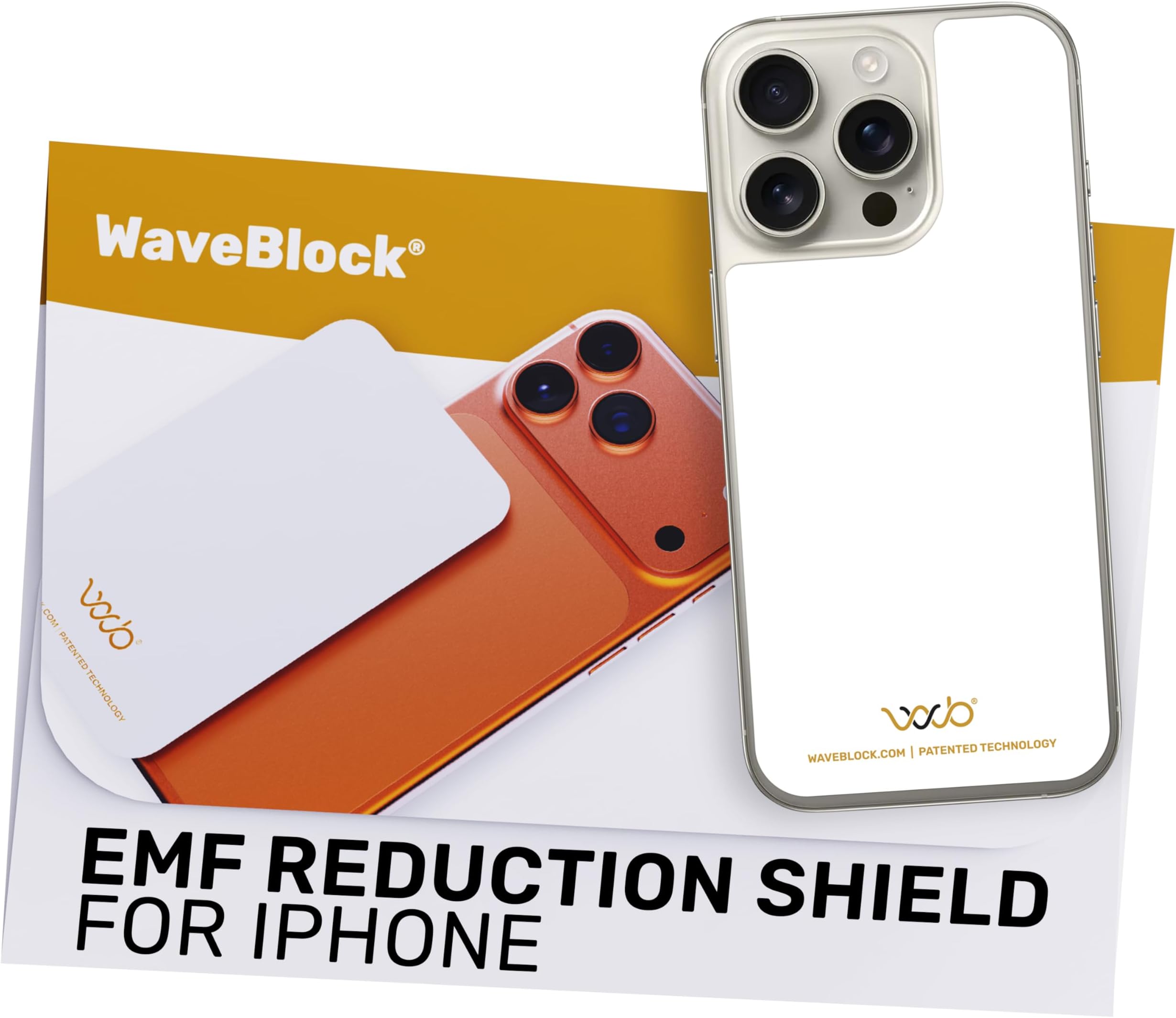 WAVEBLOCK EMF Blocker for Cell Phone - Made for iPhone 16/16 PRO - The Only Patented, Real Scientifically Backed, Lab-Tested 5G-Shield Sticker to Protect You & Your Loved Ones - USA Made White