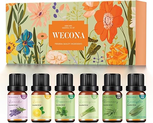 Juego de 6 aceites esenciales puros, los 6 mejores aceites de aromaterapia, aceites esenciales para difusores para el hogar, menta, lavanda,