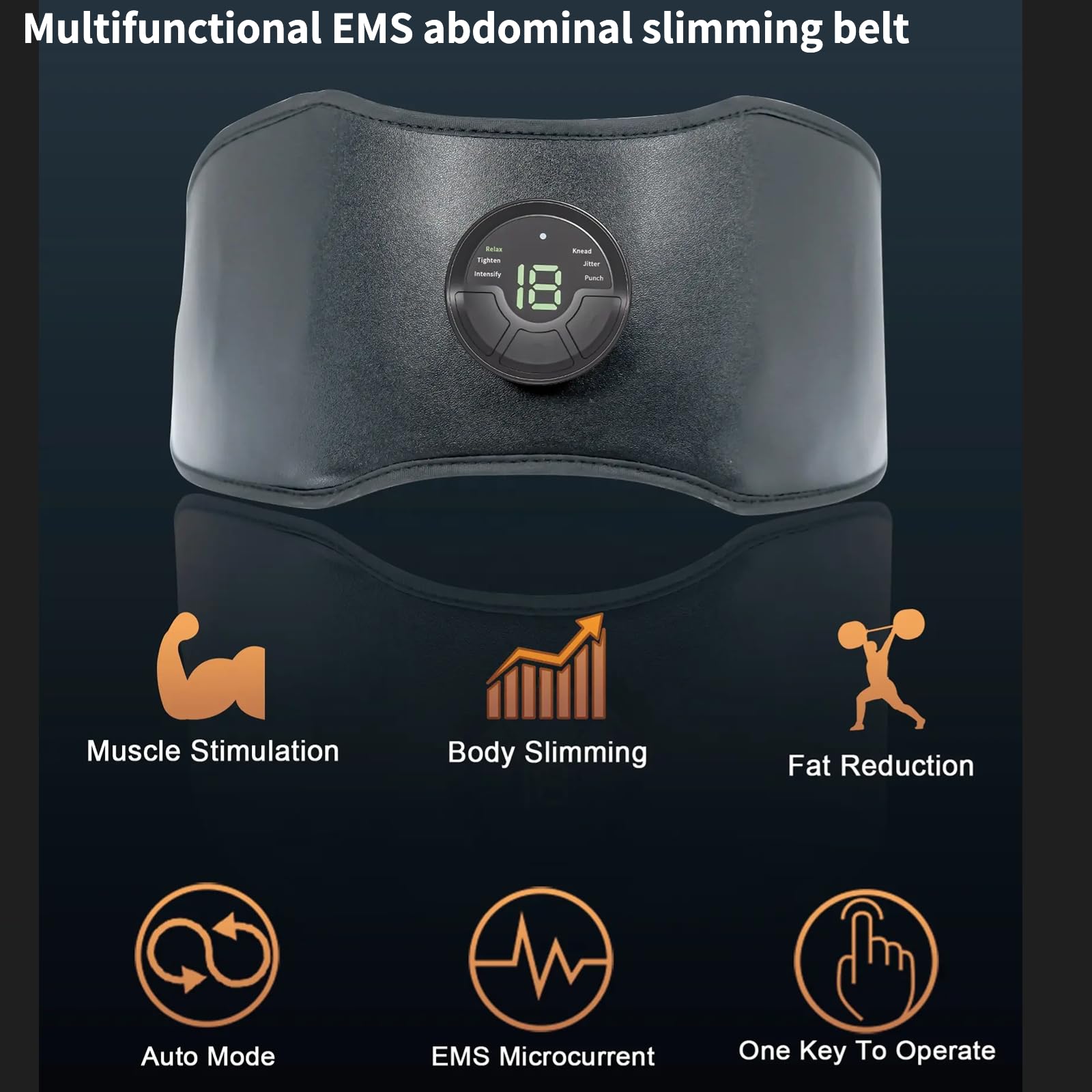 Cinturón EMS para abdominales y core | 6 modos, 18 niveles de intensidad, cinturón tonificador abdominal ajustable de 118 cm | Equipo de fitness para el hogar recargable por USB para mujeres y hombres