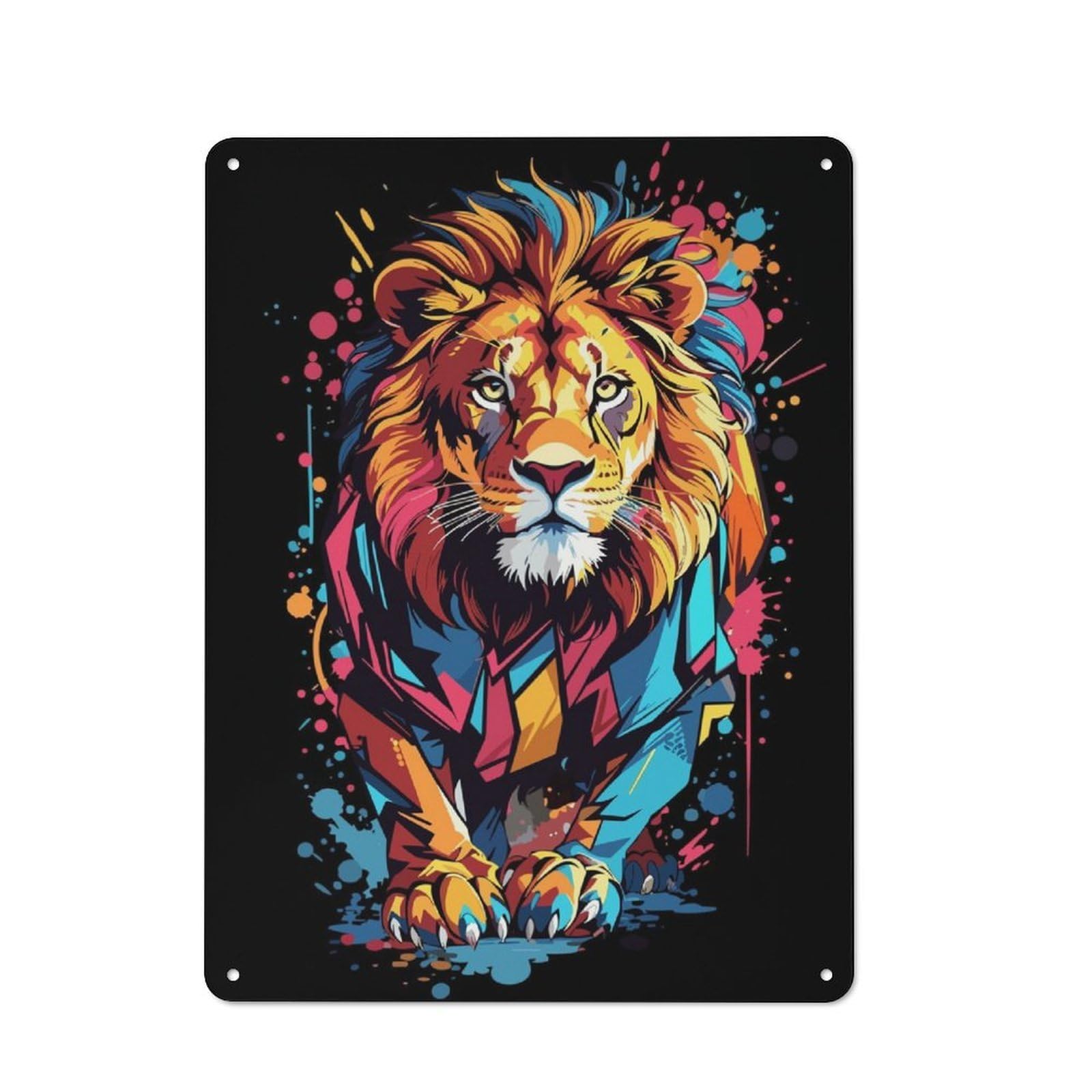 Junmoney Lion Graffiti Style Vintage Tin Sign 40X30cm With For Studio Or Craft Room, For Garage, Workshop And Man Cave Decoration