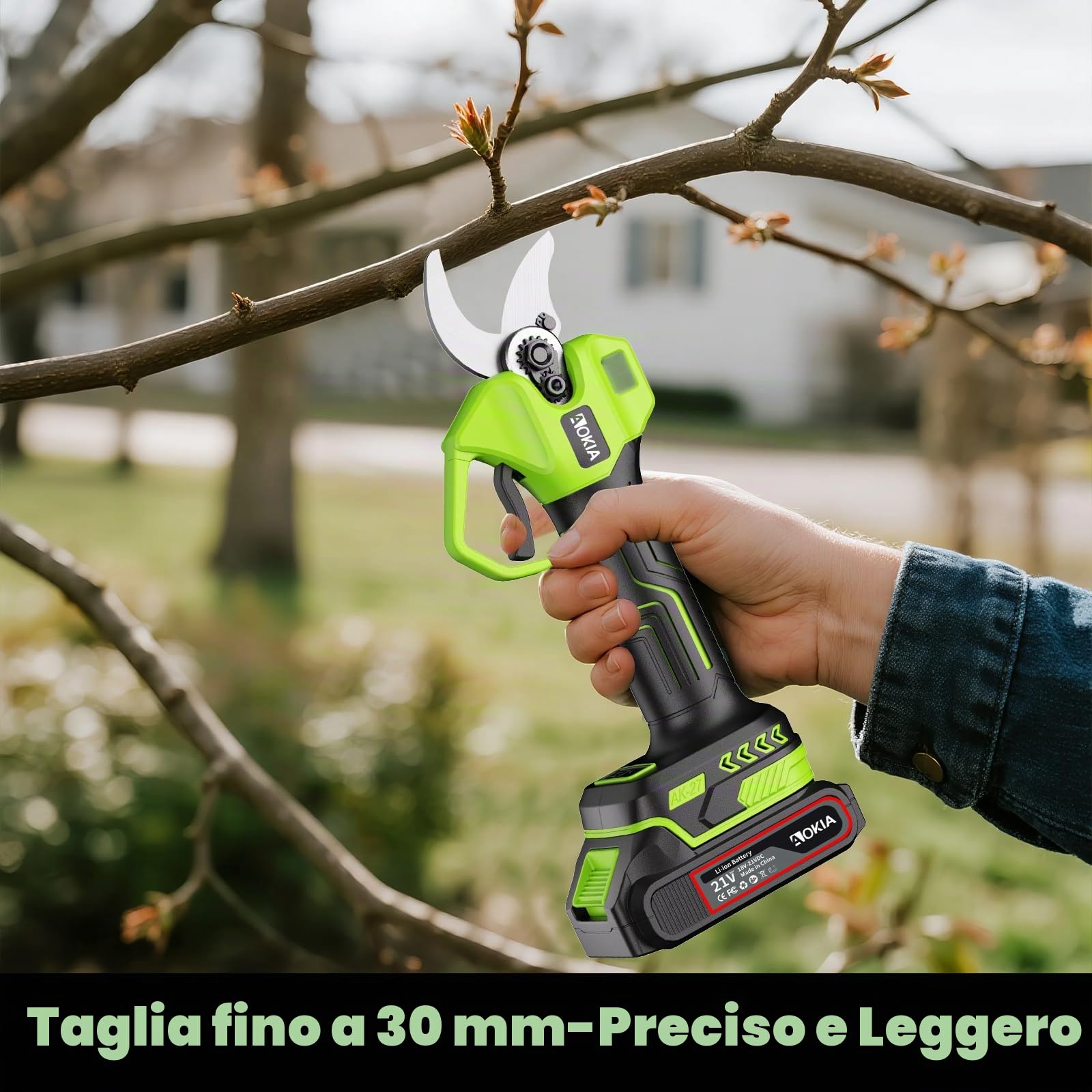 AOKIA 6 Pollici Motosega a Batteria Telescopica & 33 mm Forbici Potatura a Batteria, 4-in-1 Kit Motosega e Forbici con 2 * 2000 mAh Batterie, Portata Massima Fino a 4,5 m