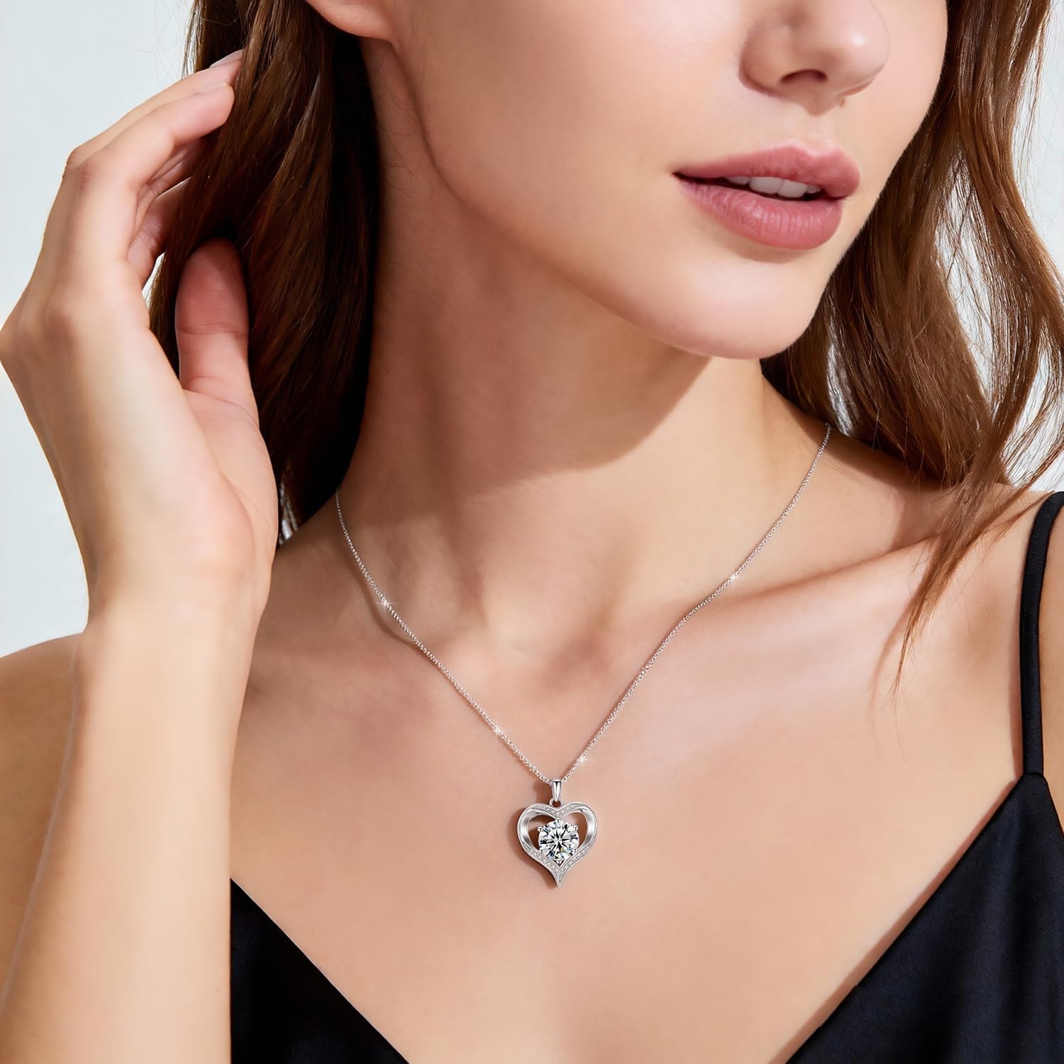 FreeKitee Moissanite Heart Necklace for Women, 1-2CT 925 Sterling Silver Pendant, Birthday Gift for Girlfriend, Anniversary Eternity Present for Wife, Jewelry Gifts for Christmas Valentine's Day - Image 2