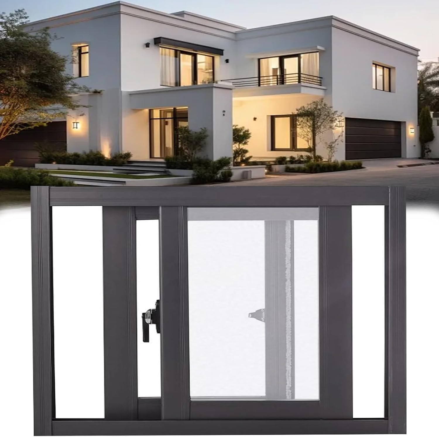 20~45in Sliding Shed Windows Basement Window with Screen and Lock, Aluminum Alloy Frame, 5mm Tempered Glass, Soundproof, for Bathroom, Chicken Coop, Mobile Home, Rv Garage(Black,42x25in)