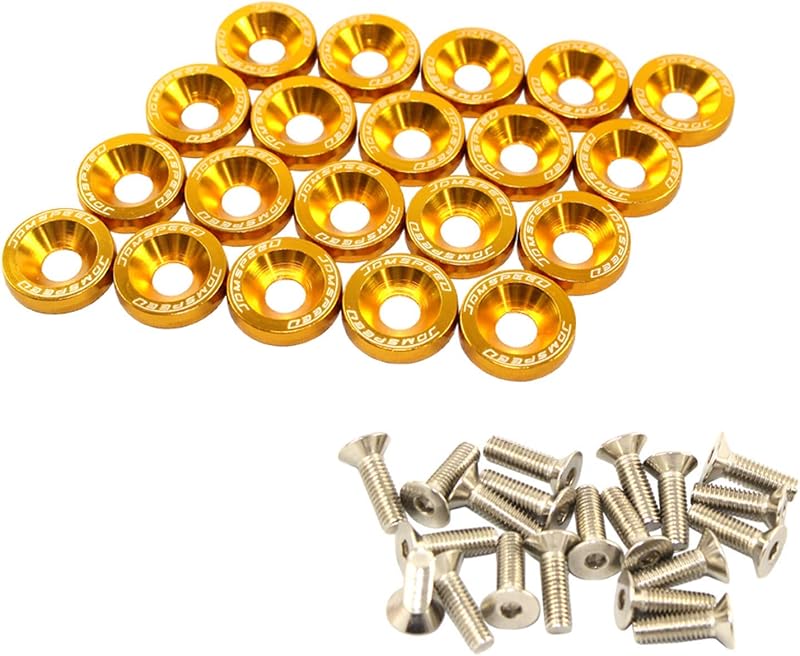 20 Pcs Gold CNC Billet Aluminum Fender Washer Engine Bay Dress Up Kit