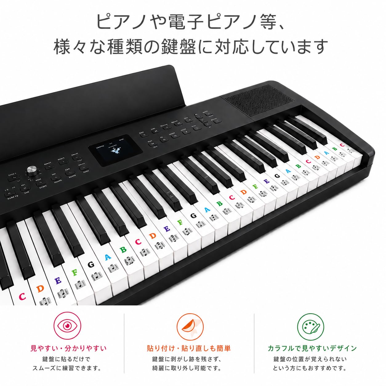 Amazon.co.jp: ColorfylCoco カラフル ピアノ シール ピアノステッカー