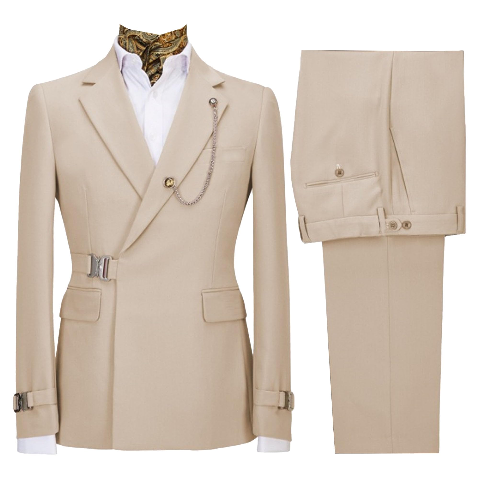 Men's 2 Piece Suit with Metal Clasp Slim Fit Suit Stylish Business Pants Casual Wedding Grooms Tuxedo Suit