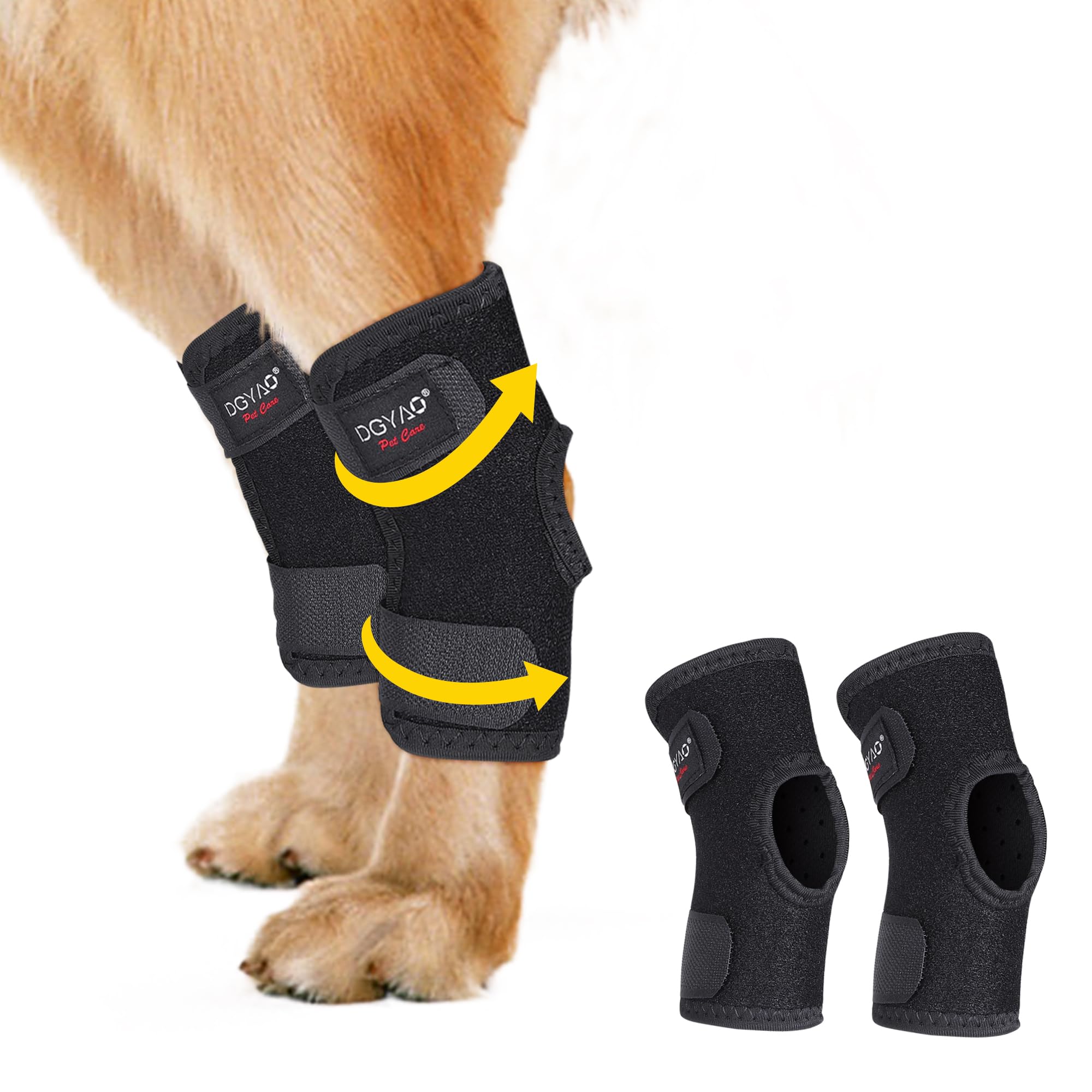 DGYAO Dog Knee Hind Leg Brace Support for Cruciate ligament Elbow Wrist Protector for Torn ACL,Comfortable and Breathable,Adjustable Arthritis Relieve Pain Full Wrap Pad Reduce Sprains Injury (Pair) S