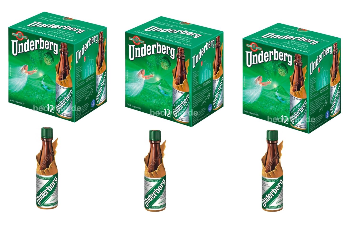 CG94 - Underberg Amaro Digestivo, Set da 36 Bottigliette da 2cl, Liquore Alle Erbe in Confezione Regalo Verde