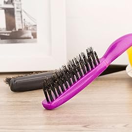 Frienda 2 Pieces Teasing Hair Brush Boar Bristle Brush Comb for Women Salon Boar Nylon Bristle Beauty Styling Slick Back Backcombing Tool(Fuchsia and Purple)